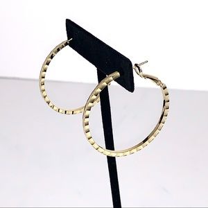 Gold Tone  Three Dimensional Cut Hoop Earrings